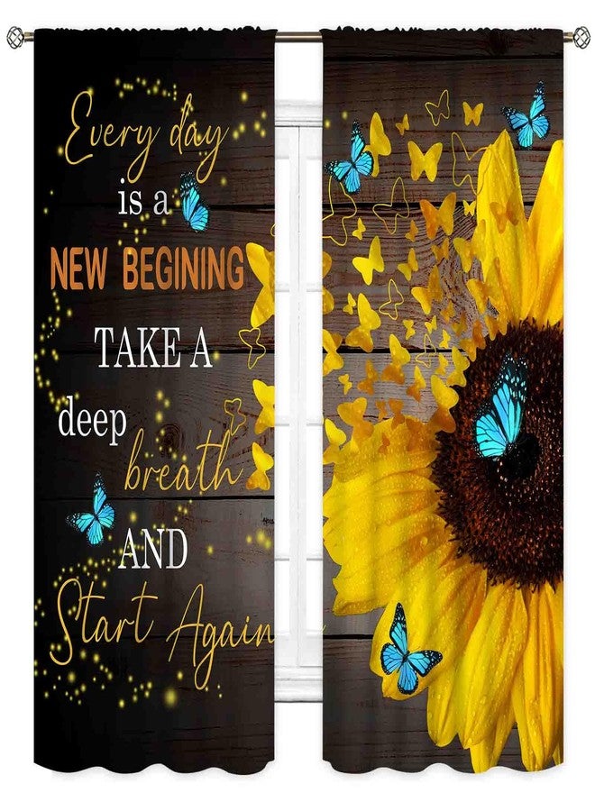TKUYO Sunflower Curtains, Rustic Black Yellow Flower Positive Quotes Inspirational Butterfly Farmhouse Country Window Drapery Treatments for Bedroom Living Room Kitchen Bathroom 2 Panels, 42"x45" Inch - Image 2